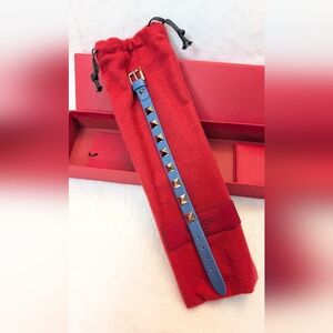 Valentino Garavani Rockstud bracelet silver studded blue Leather new KW2J0255VIT